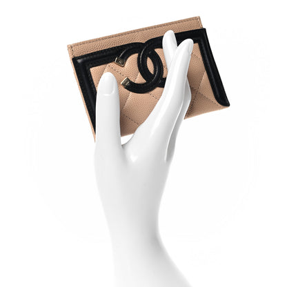 Chanel Caviar Quilted Filigree Card Holder Beige Black 2 of 8
