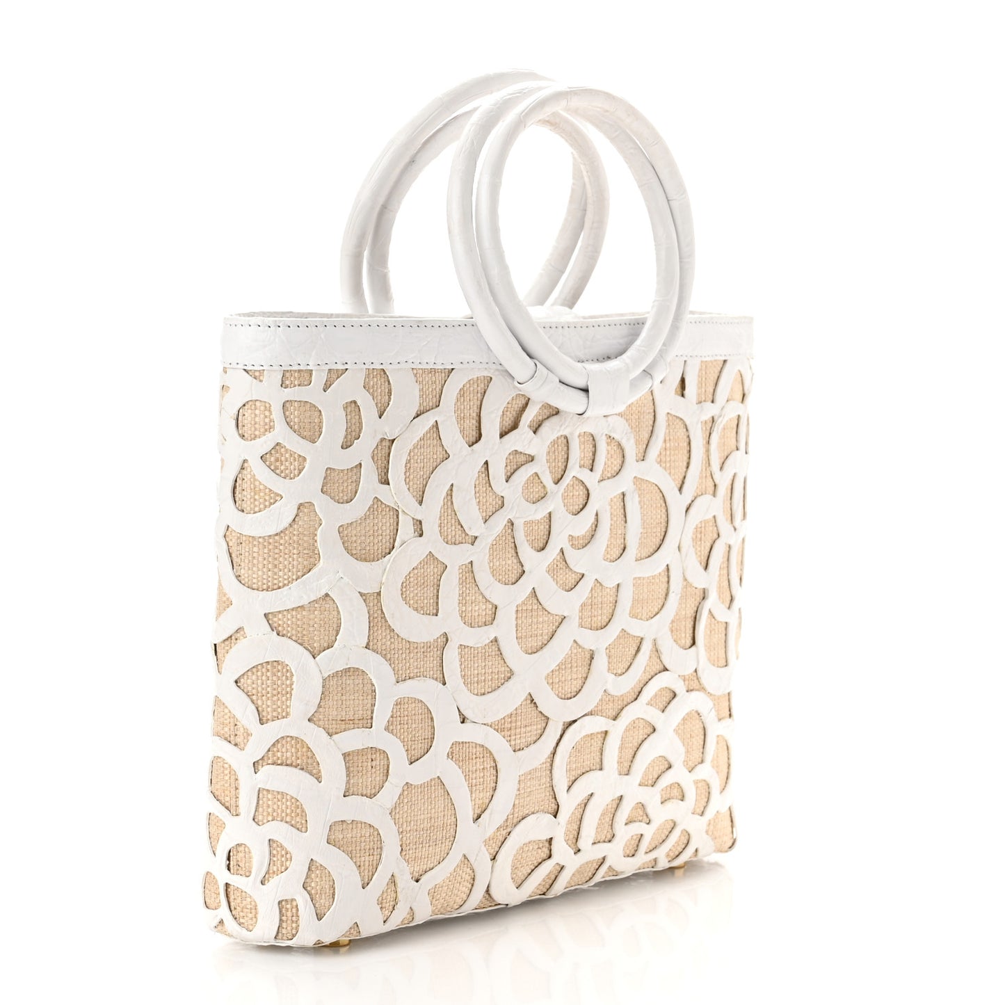 Crocodile Laser Cut Floral Handbag White Natural