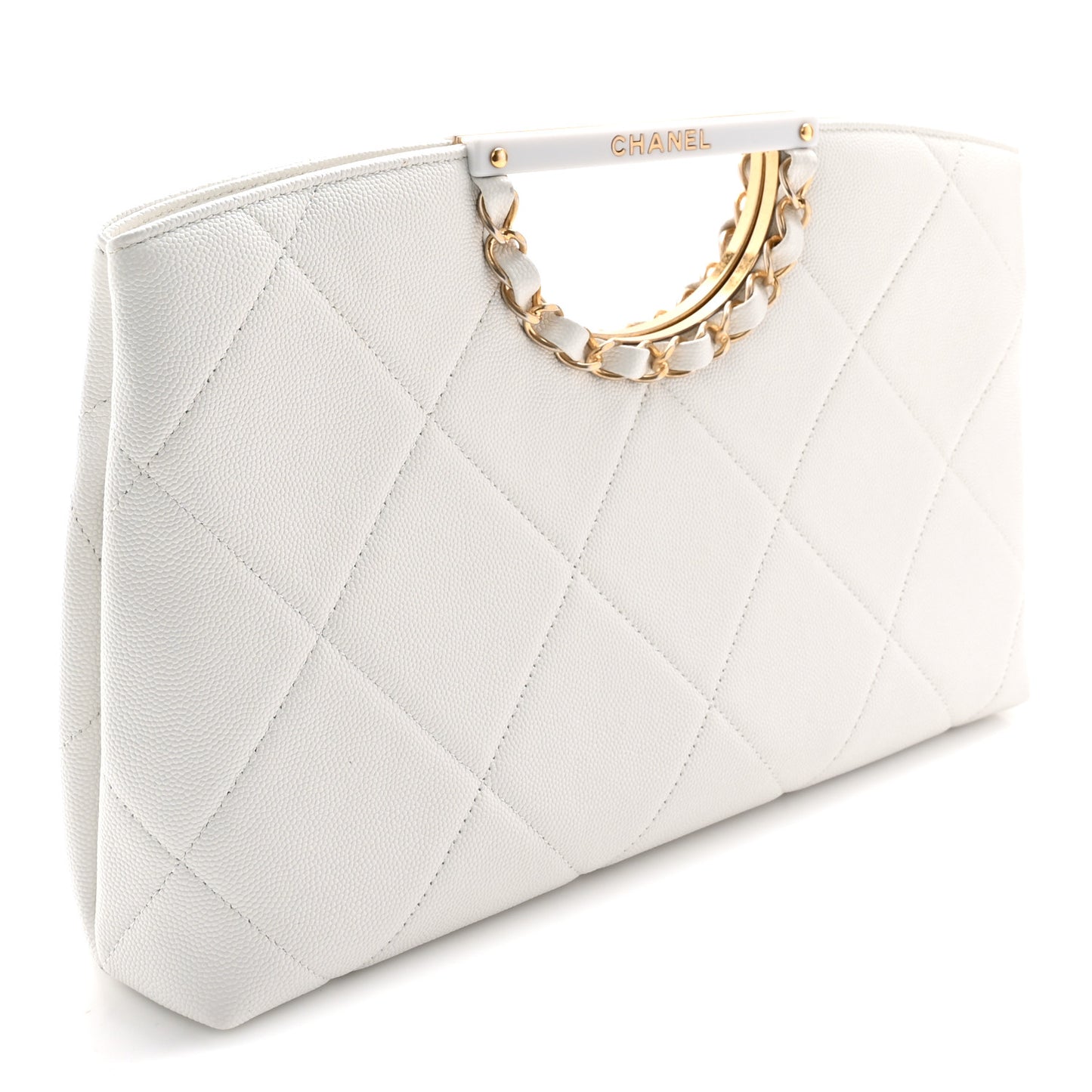 Caviar Quilted A Real Catch Clutch White