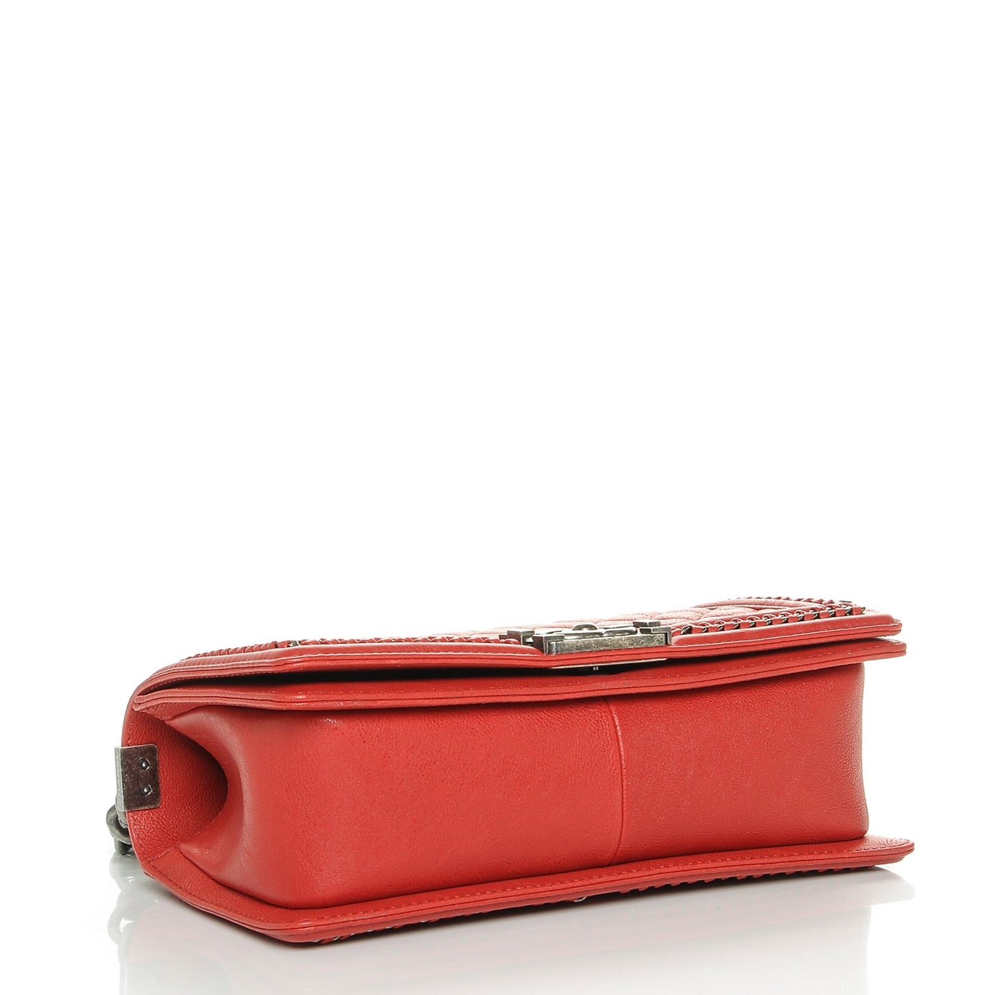 Crumpled Calfskin Quilted Medium Boy Handle Flap Red