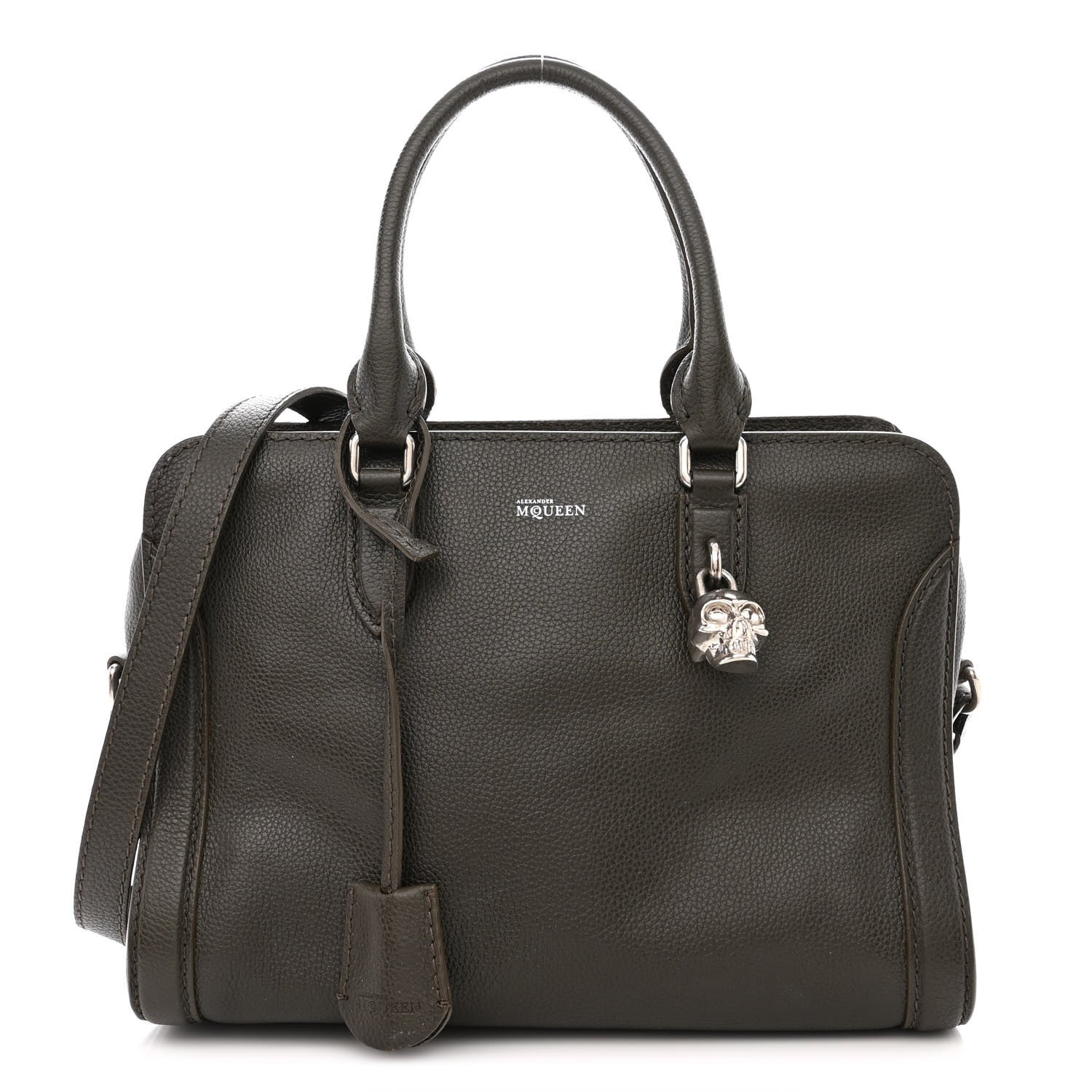 Alexander McQueen Pebbled Calfskin Small Skull Padlock Zip Around Tote Military Green 1 of 16