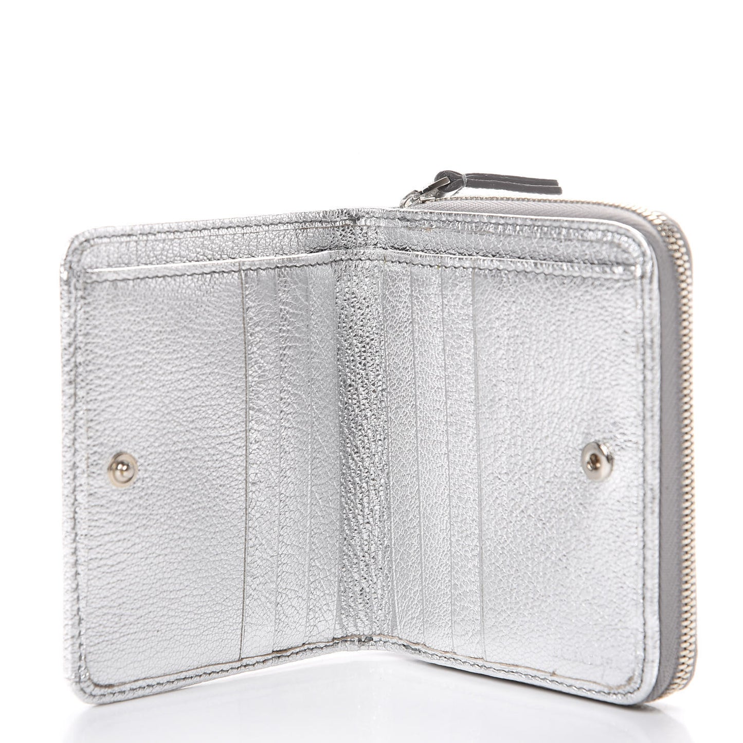 Metallic Goatskin Logo Everyday Multi Zip Wallet Argent Black