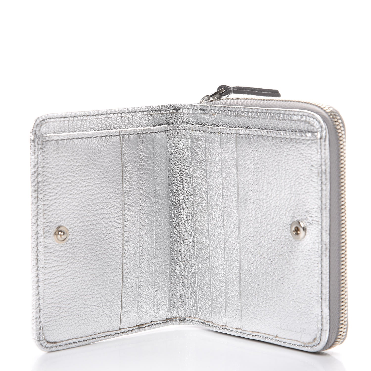 Balenciaga Metallic Goatskin Logo Everyday Multi Zip Wallet Argent Black 4 of 9