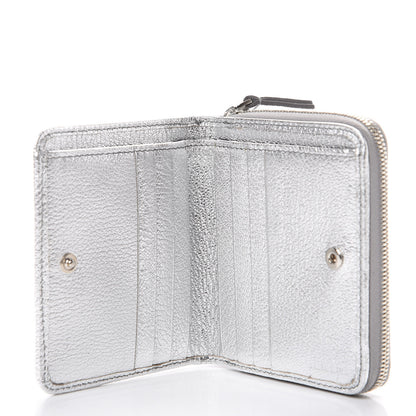 Balenciaga Metallic Goatskin Logo Everyday Multi Zip Wallet Argent Black 4 of 9