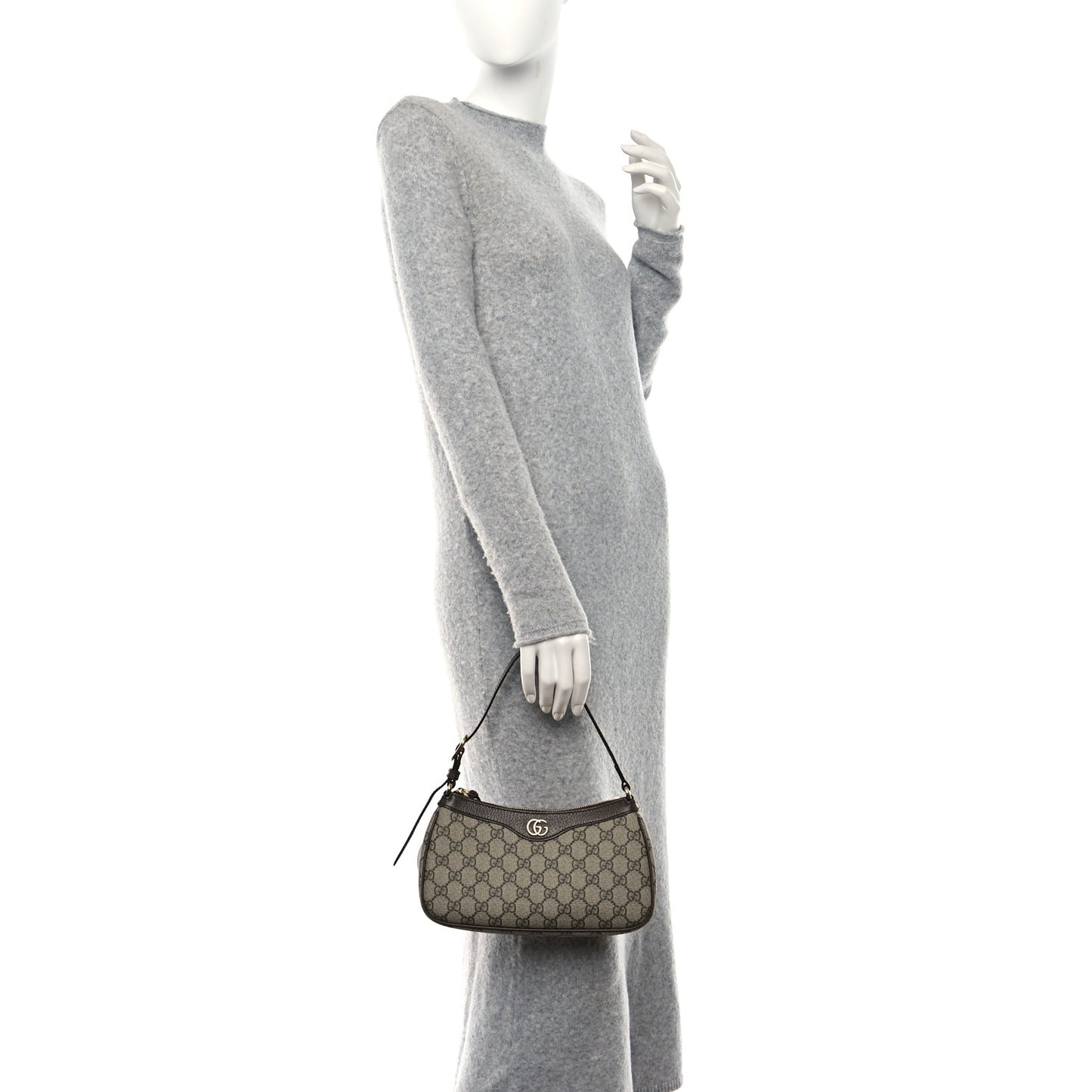 GG Supreme Monogram Textured Dollar Calfskin Small Ophidia Hobo Beige Ebony New Acero