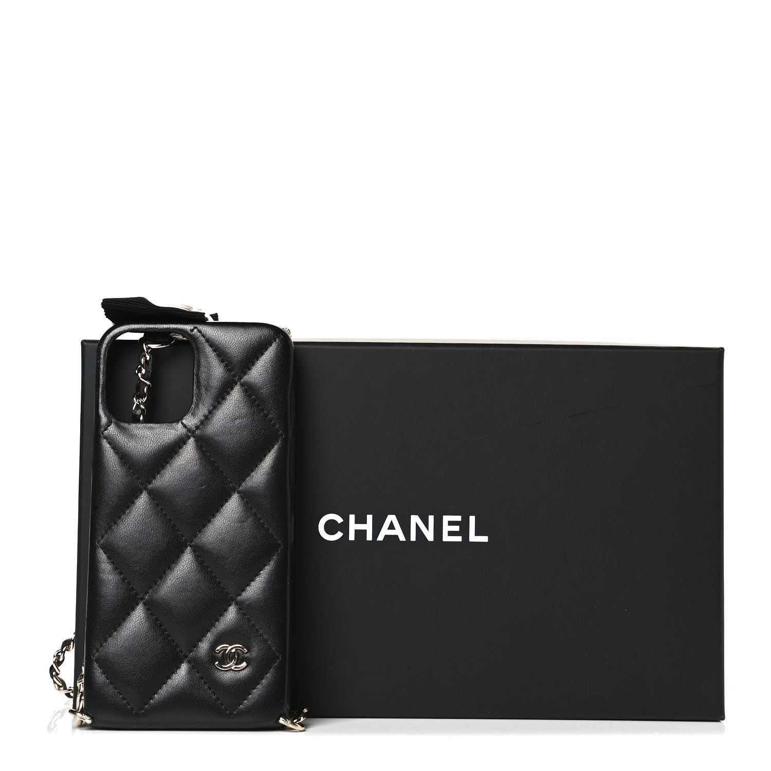 Chanel Lambskin Quilted Camellia Bow iPhone XII Pro Holder With Chain Black 7 of 7