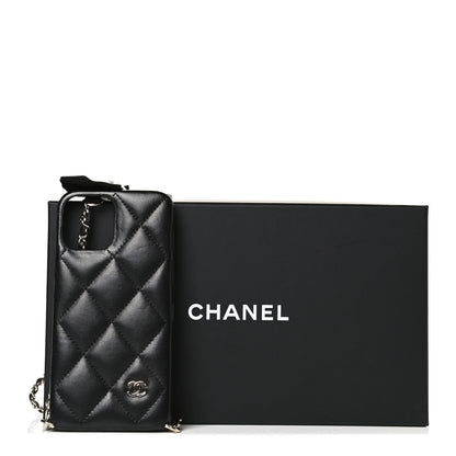 Chanel Lambskin Quilted Camellia Bow iPhone XII Pro Holder With Chain Black 7 of 7