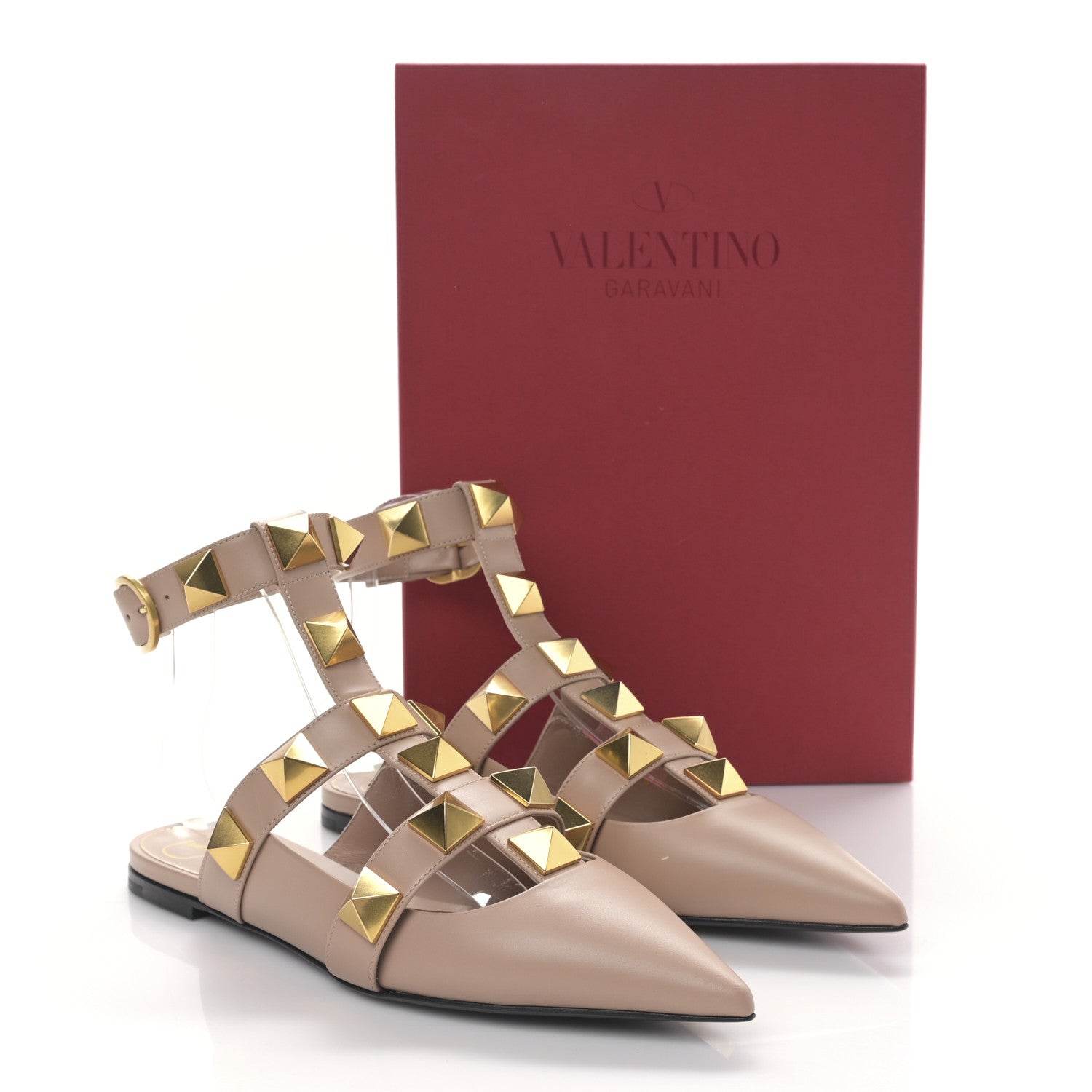 Valentino Garavani Calfskin Roman Stud Ankle Strap Flat Mules 38 Rose Cannelle 9 of 9