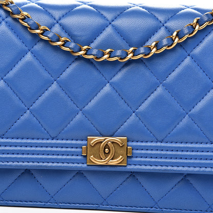 Chanel Lambskin Quilted Boy Wallet On Chain WOC Blue 13 of 14