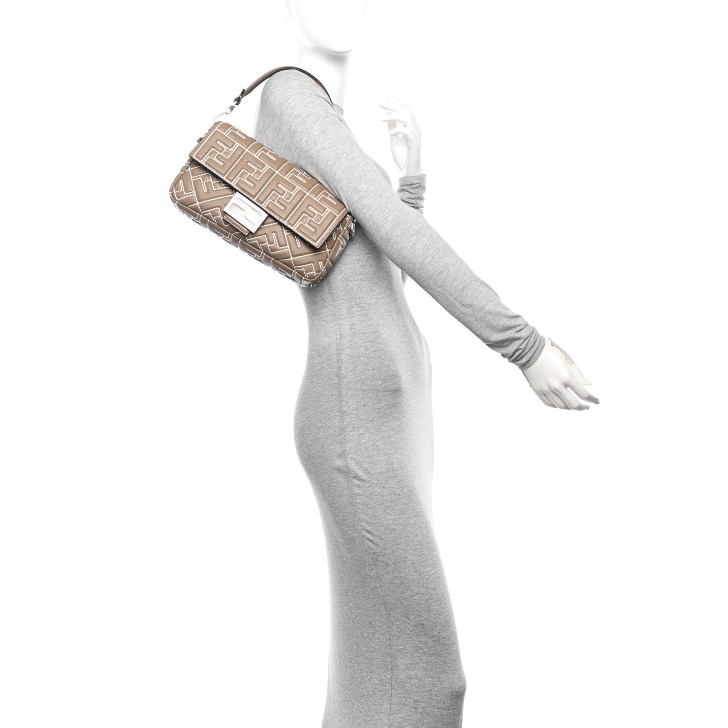 Nappa FF 1974 Embossed Stitched Baguette Tortora