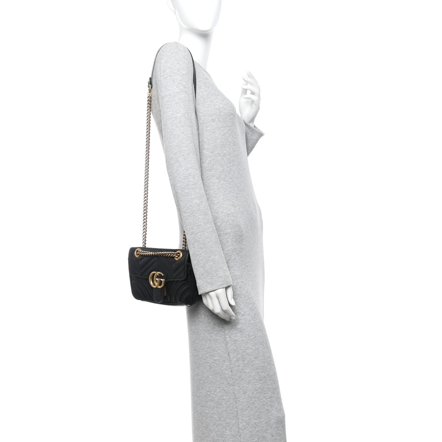 Gucci Calfskin Matelasse Mini GG Marmont Shoulder Bag Black 2 of 12