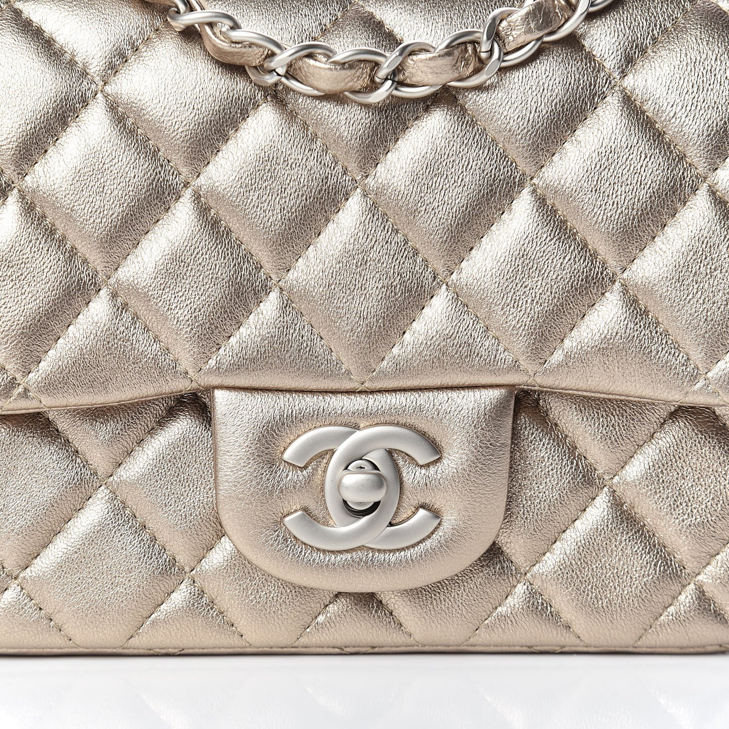 Metallic Lambskin Quilted Mini Square Flap Light Gold