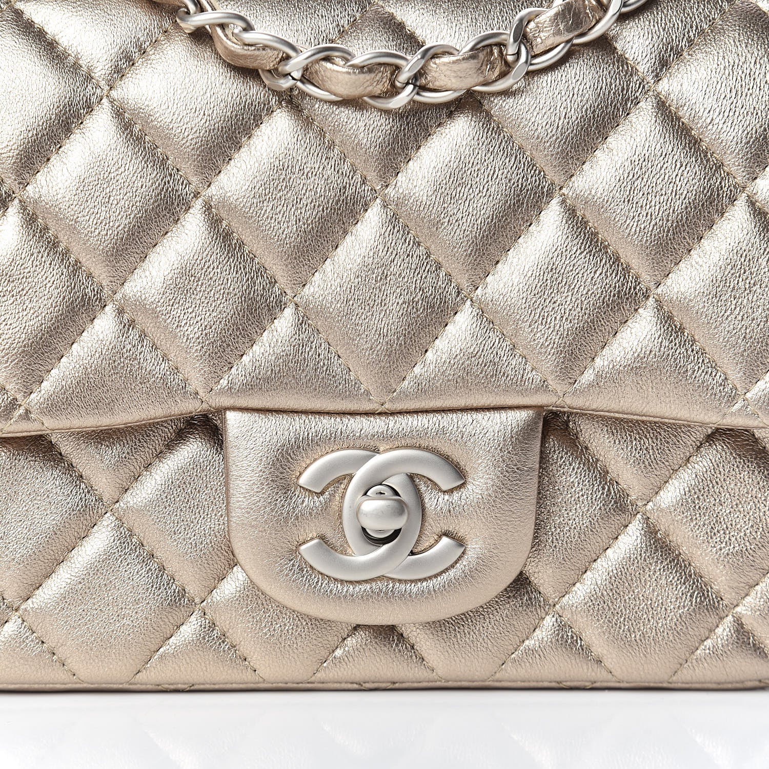 Chanel Metallic Lambskin Quilted Mini Square Flap Light Gold 10 of 10