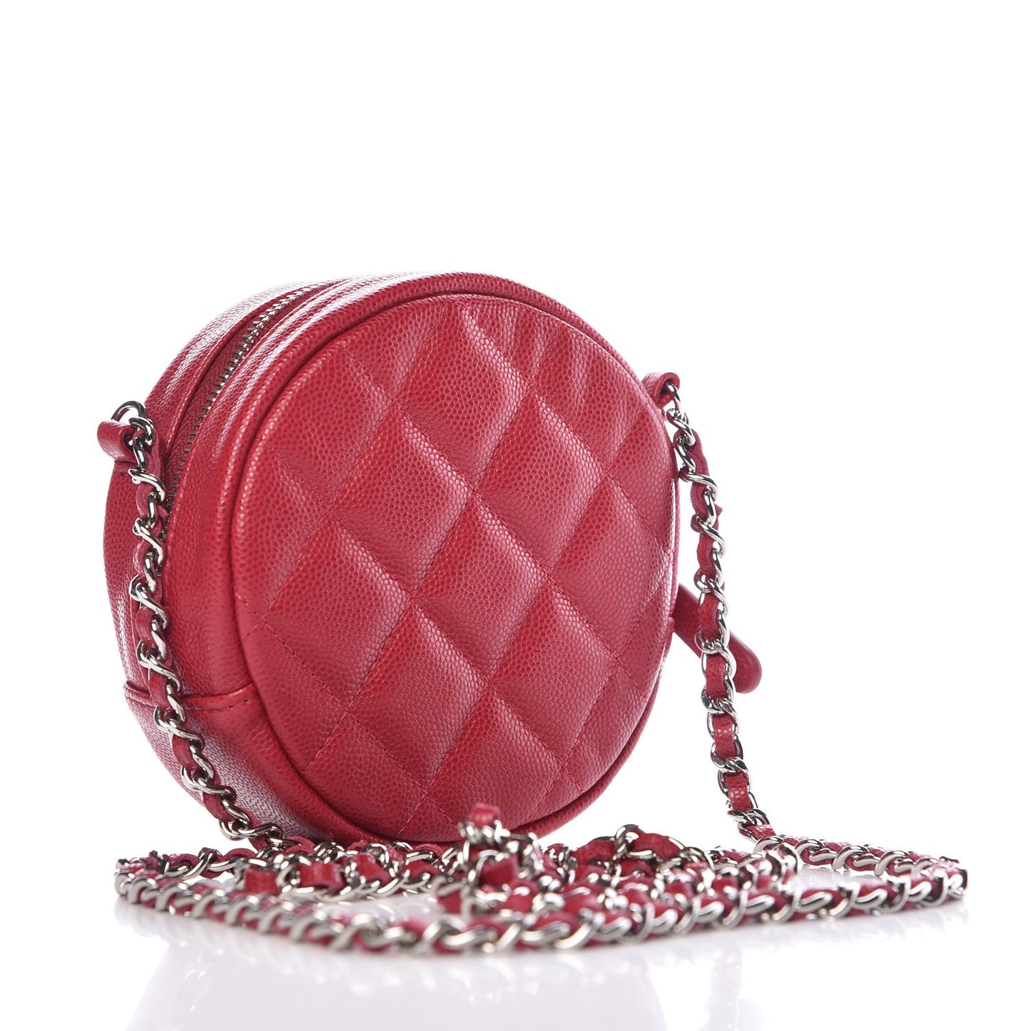 Caviar Quilted Round Clutch With Chain Pink