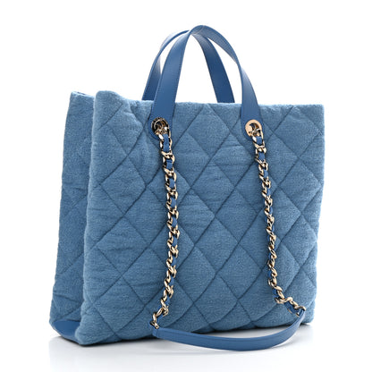 Chanel Terry Cotton Quilted Coco Beach Shopping Tote Blue 4 of 11