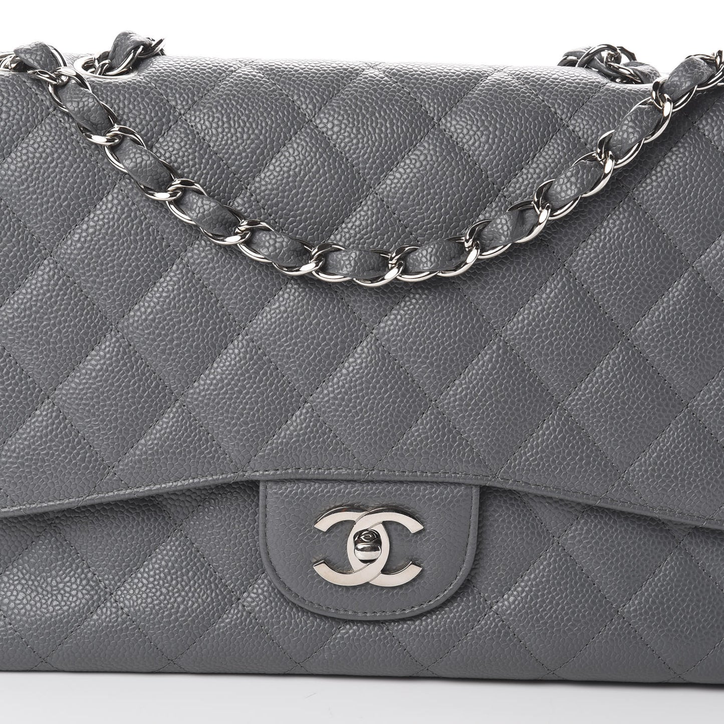 Caviar Quilted Jumbo Single Flap Grey