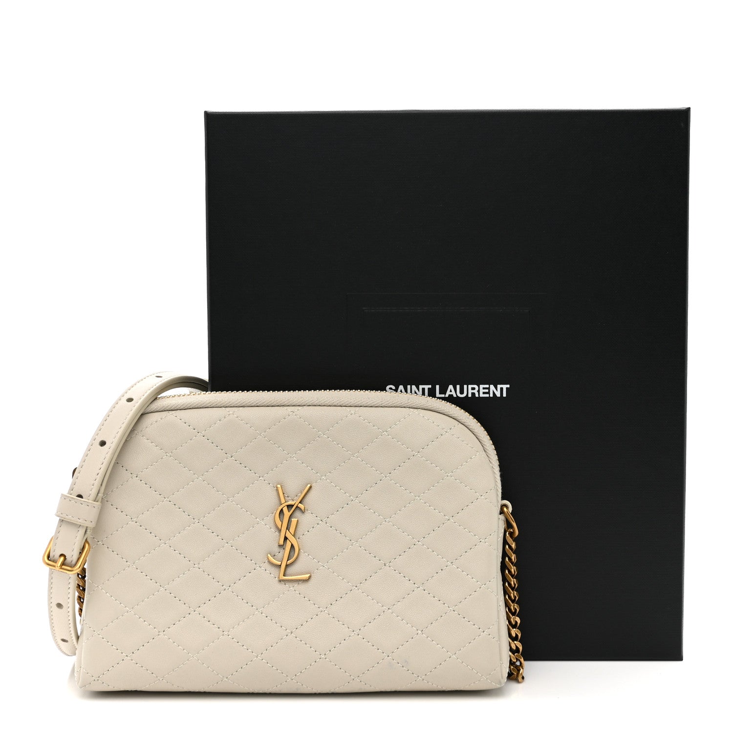 Saint Laurent Lambskin Quilted Gaby Zipped Pouch Crema Soft