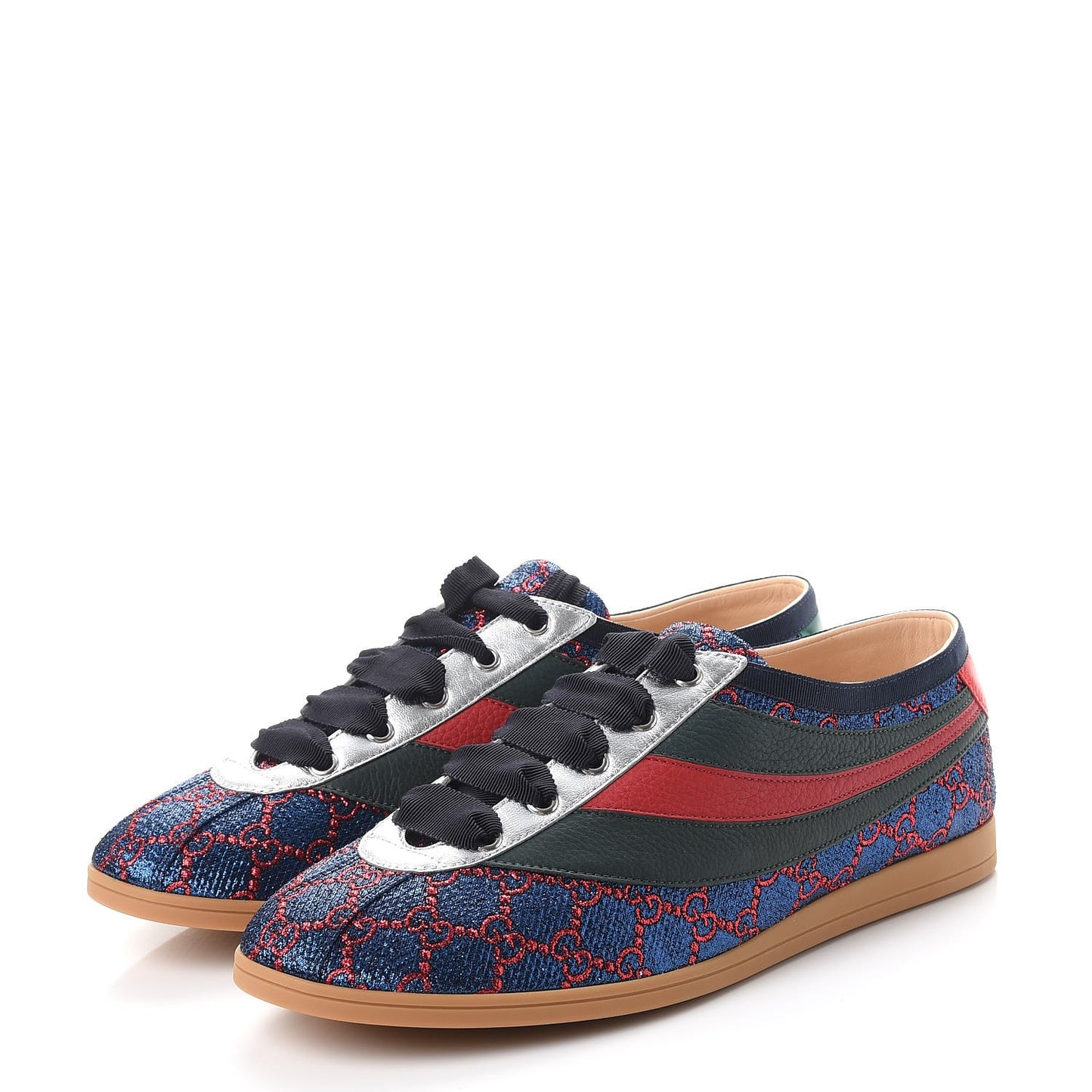Lurex Calfskin Web GG Monogram Mens Falacer Sneakers 9 Iridescent Blue Iridescent Red Silver