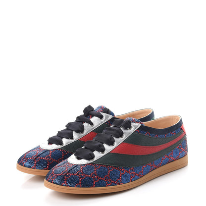 Gucci Lurex Calfskin Web GG Monogram Mens Falacer Sneakers 9 Iridescent Blue Iridescent Red Silver 3 of 11