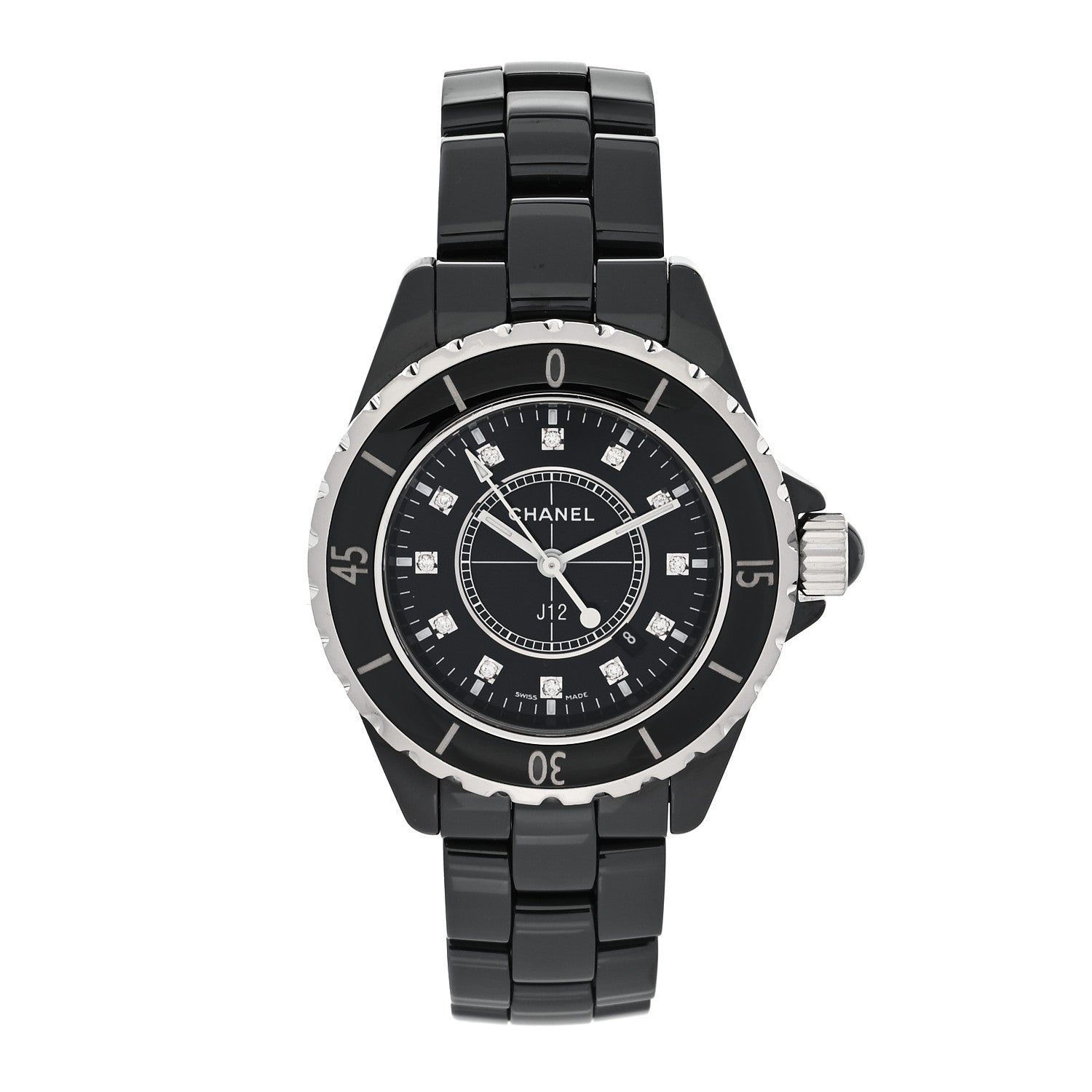 Chanel Stainless Steel Ceramic Diamond 33mm J12 Quartz Watch Black 1 of 4