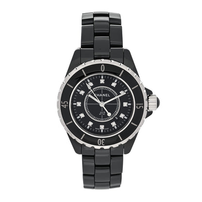 Chanel Stainless Steel Ceramic Diamond 33mm J12 Quartz Watch Black 1 of 4