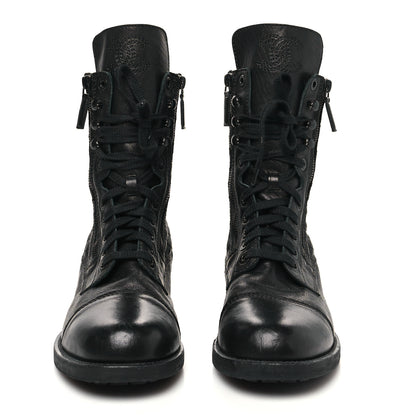 Chanel Sheepskin Quilted CC Tall Lace Up Combat Boots 41 Black 2 of 7