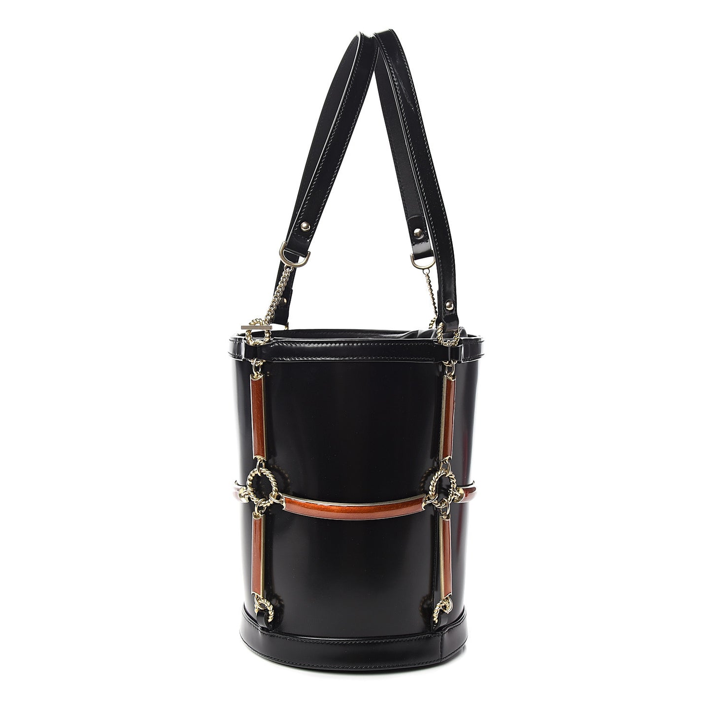 Lambskin Vinyl Enamel Mini Bucket Bag Black Ruggine