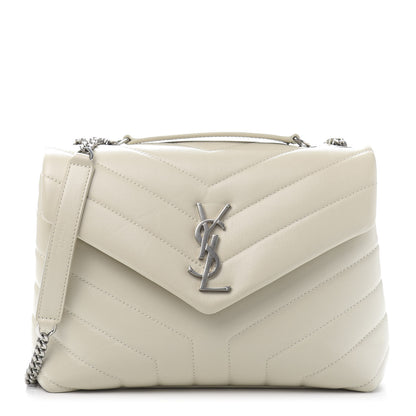 Saint Laurent Calfskin Y Quilted Monogram Small Loulou Chain Satchel Ivory 1 of 12
