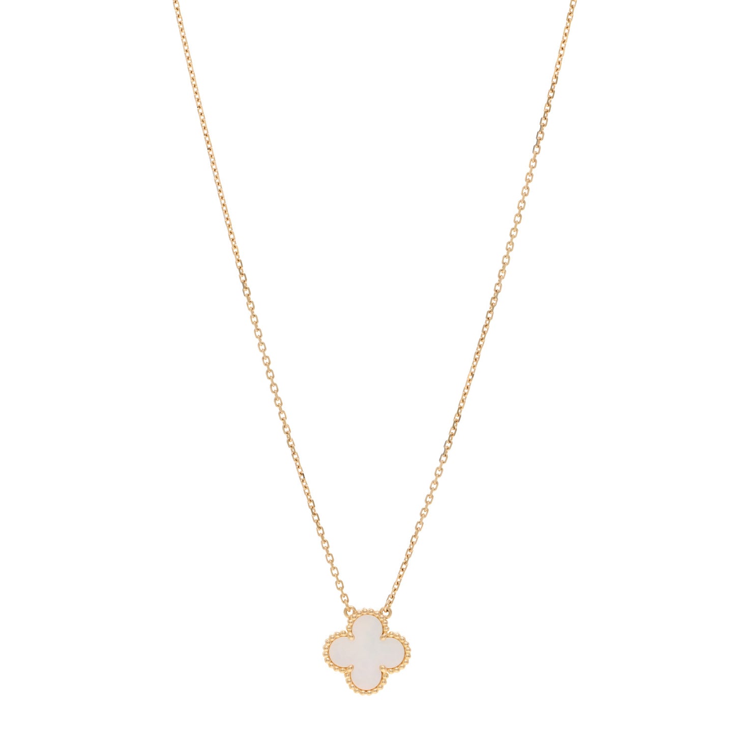 18K Yellow Gold Mother of Pearl Vintage Alhambra Pendant Necklace