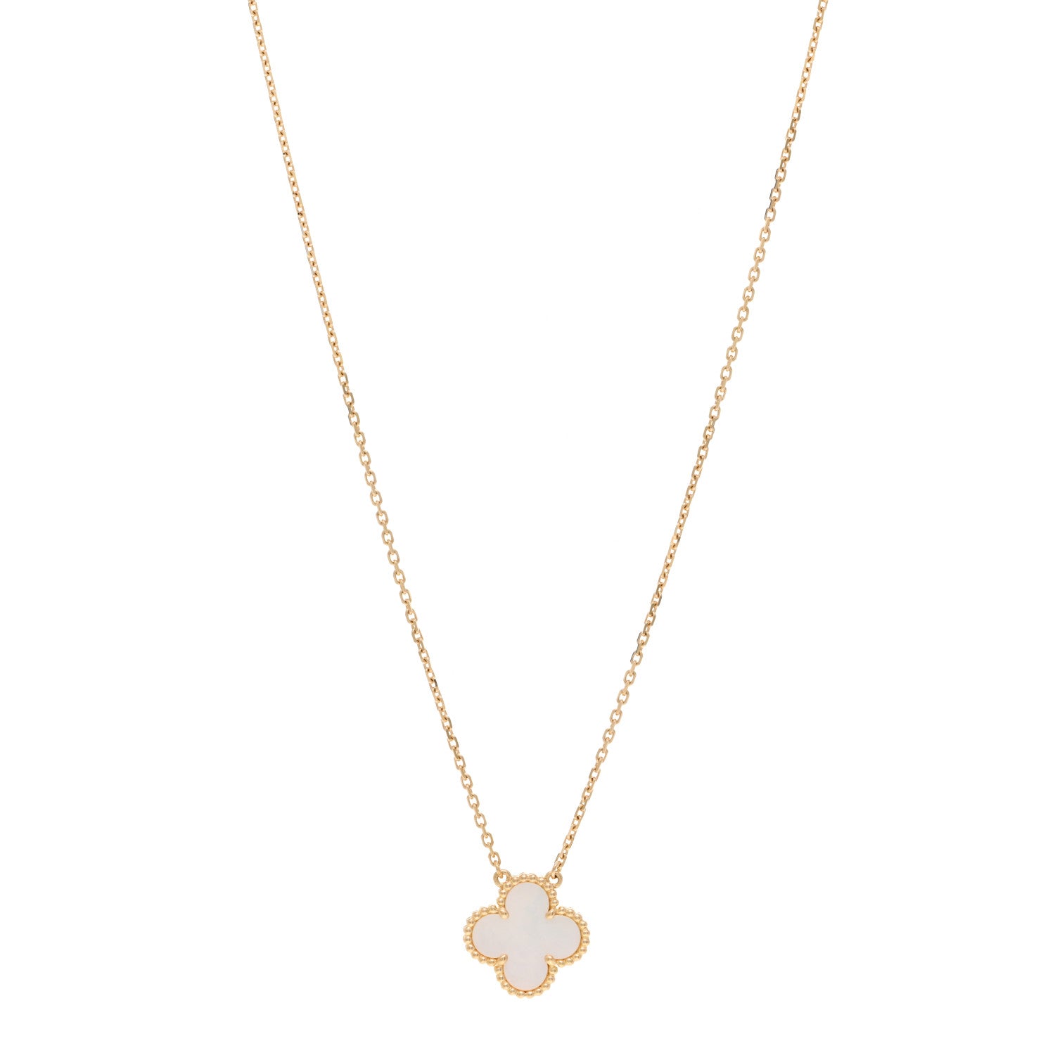 Van Cleef & Arpels 18K Yellow Gold Mother of Pearl Vintage Alhambra Pendant Necklace 1 of 4