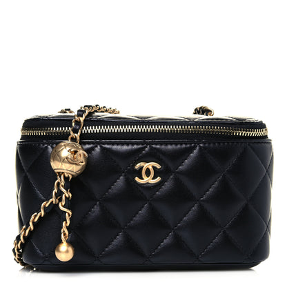 Chanel Lambskin Quilted Pearl Crush Small Vanity Case With Chain Black 1 of 13