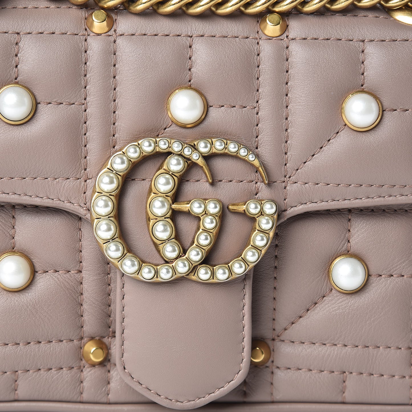 Calfskin Matelasse Studded Mini Pearly GG Marmont Shoulder Bag Porcelain Rose