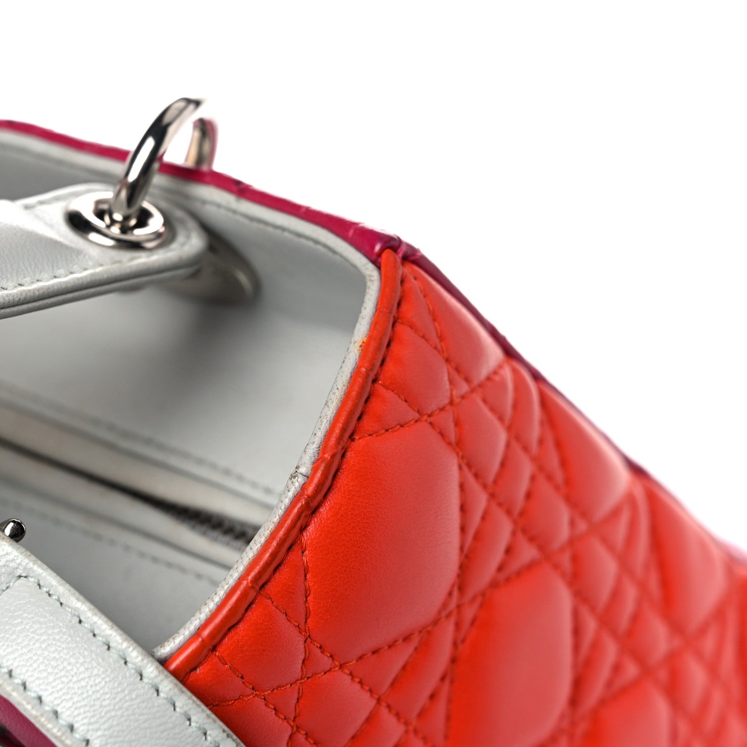 Christian Dior Lambskin Cannage Medium Tri-Color Lady Dior Fuchsia Orange 27 of 37