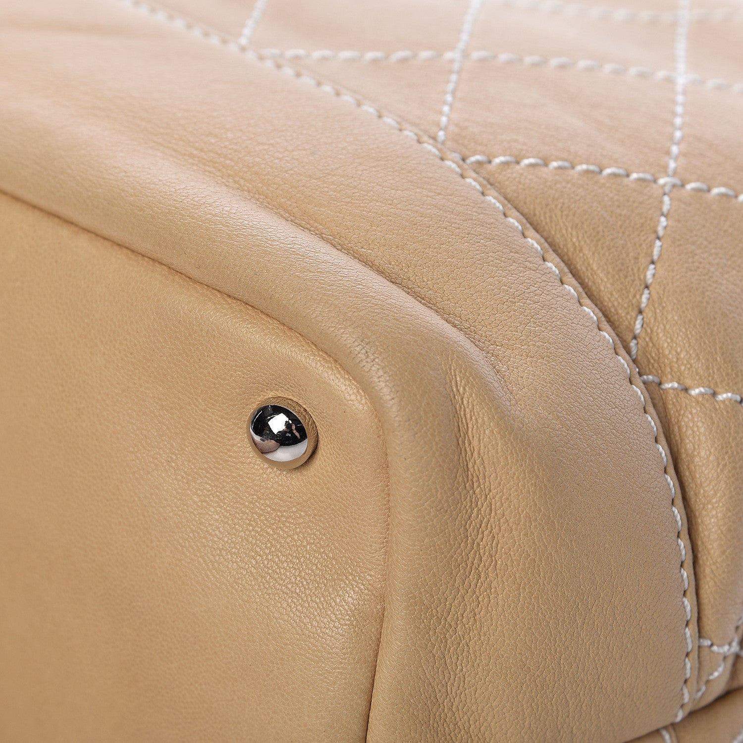 Chanel Lambskin Contrast Stitch Small Drawstring Tote Light Beige 10 of 14