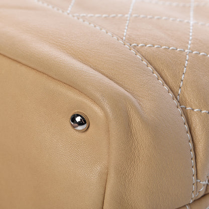 Chanel Lambskin Contrast Stitch Small Drawstring Tote Light Beige 10 of 14