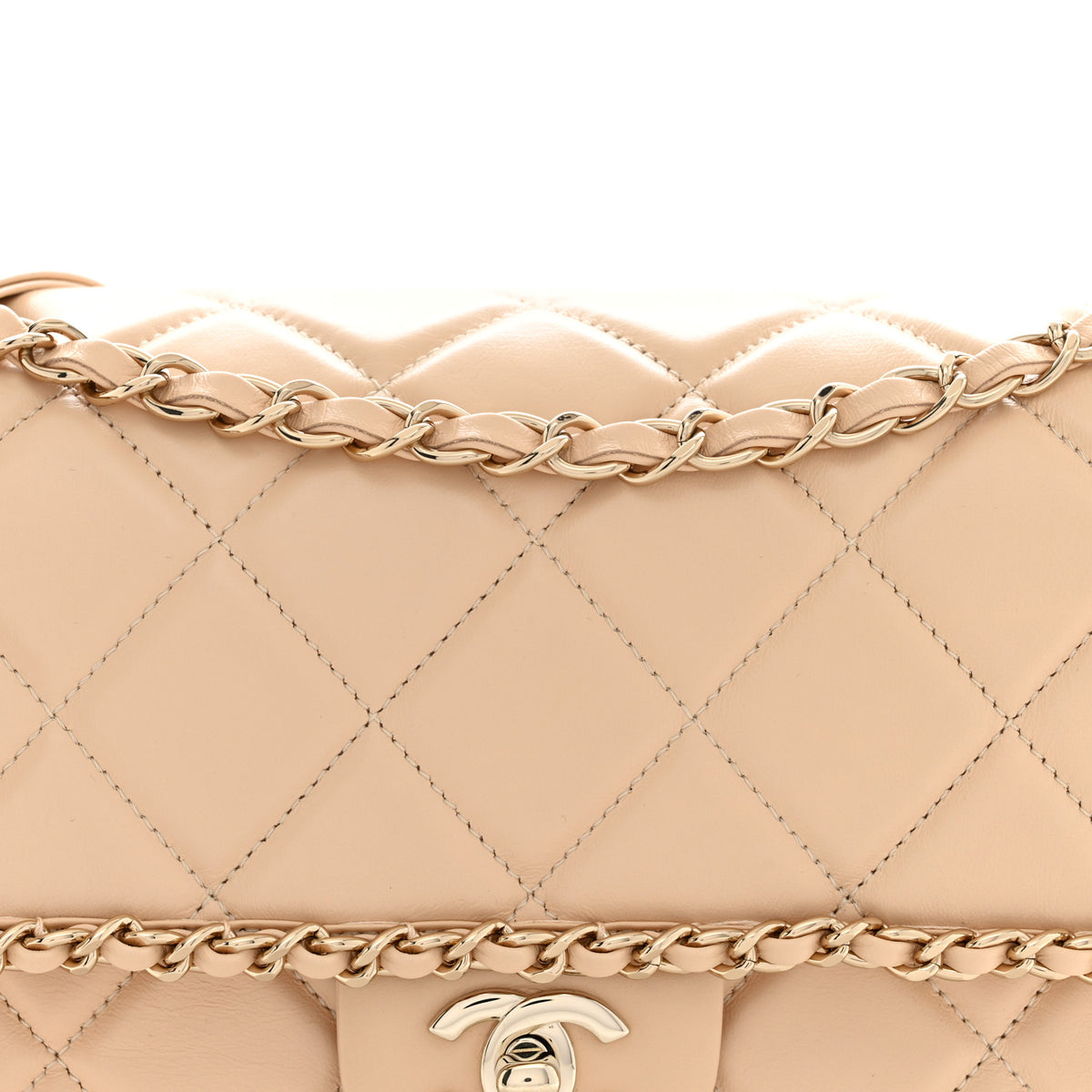 Crumpled Calfskin Medium Chain All Over Flap Beige