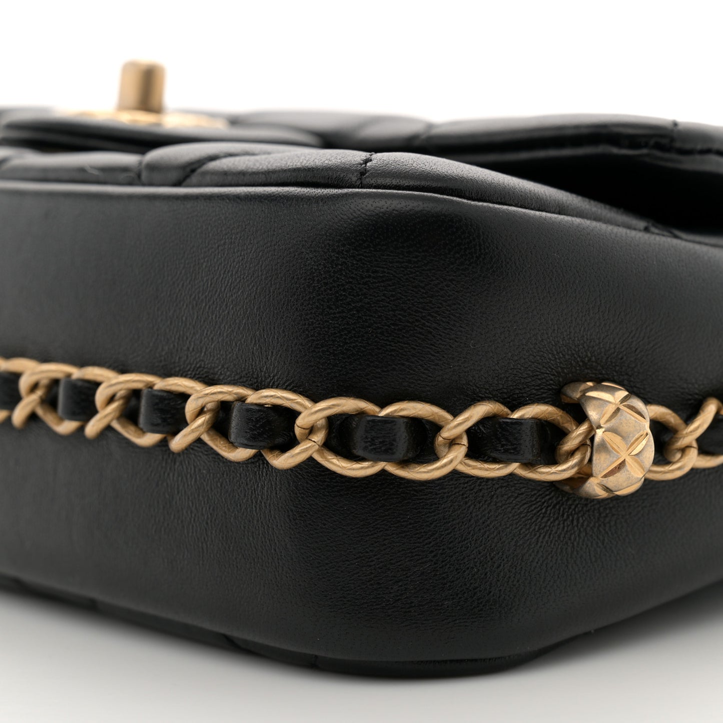 Lambskin Quilted Chain Around Mini Flap Bag Black