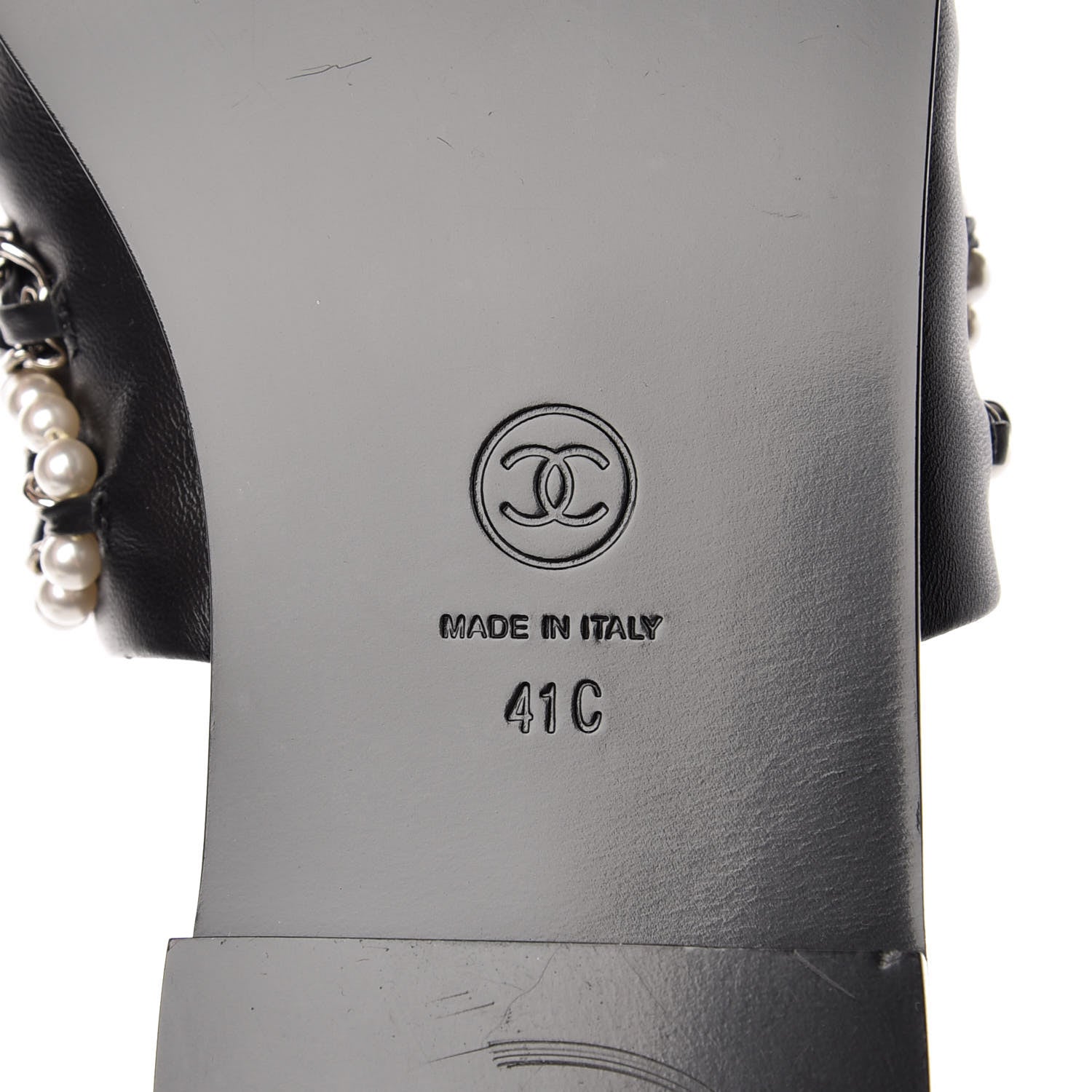 Chanel Pearl Lambskin Chain Flat Sandals 41 Black 6 of 8
