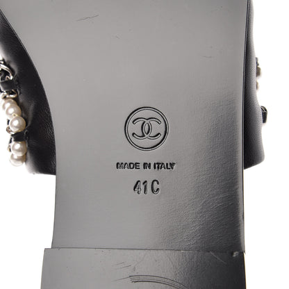 Chanel Pearl Lambskin Chain Flat Sandals 41 Black 6 of 8