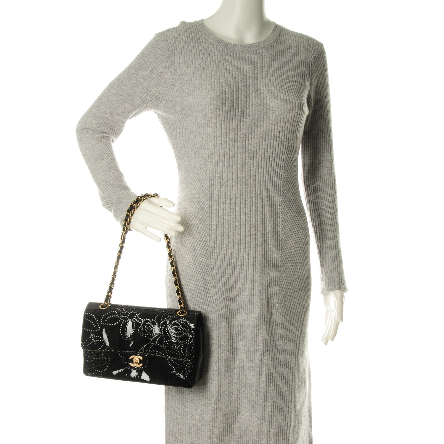 Chanel Patent Perforated Camellia Medium Single Flap Black 2 of 7