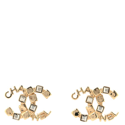 Chanel Baguette Crystal Logo CC Earrings Gold 1 of 5