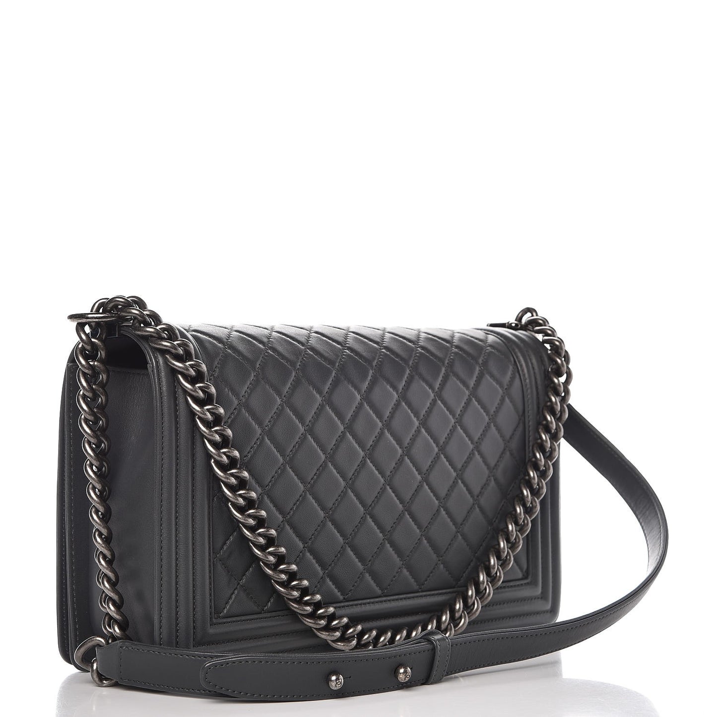 Lambskin Quilted New Medium Boy Flap Dark Grey