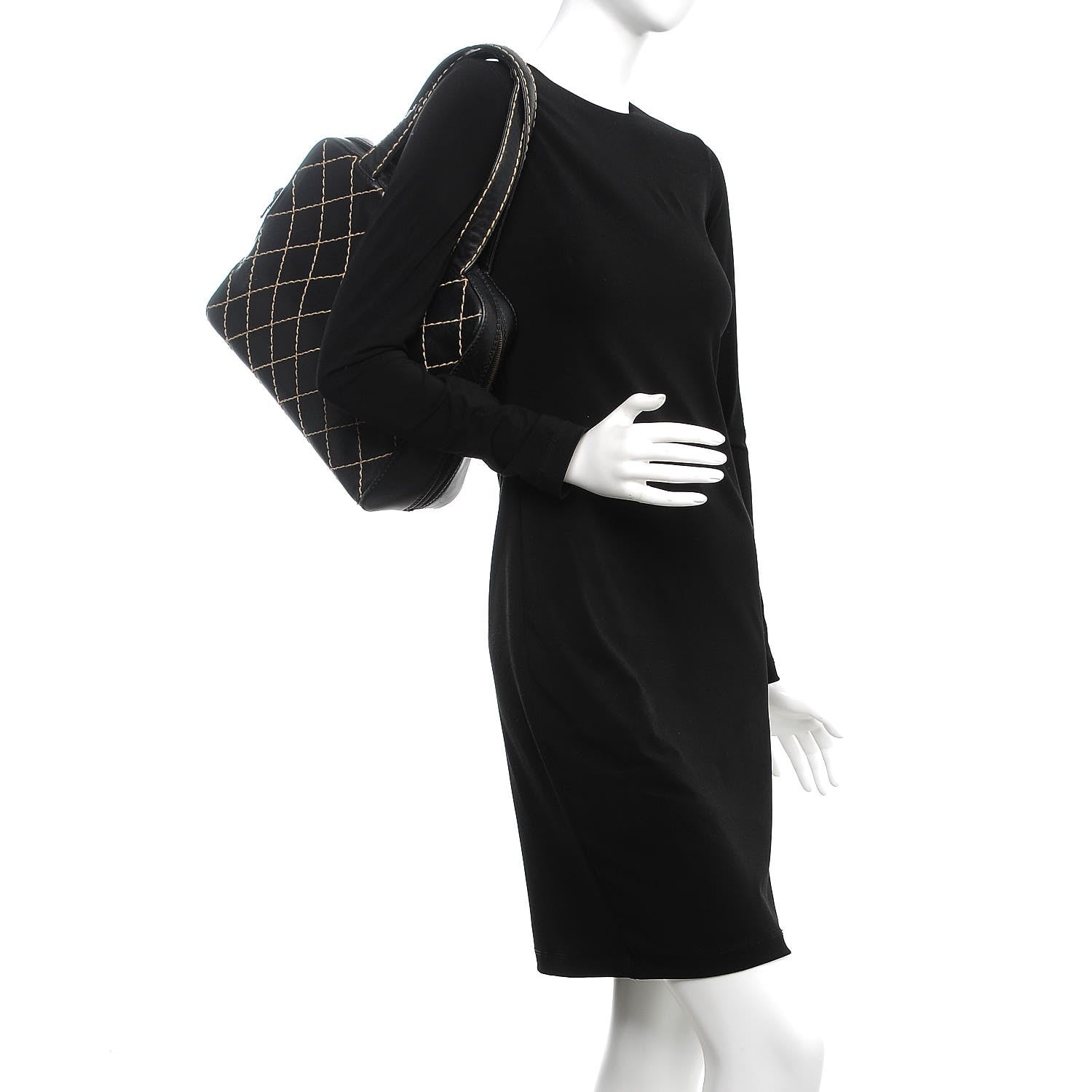 Chanel Calfskin Contrast Stitch Surpique Bowler Black 2 of 15