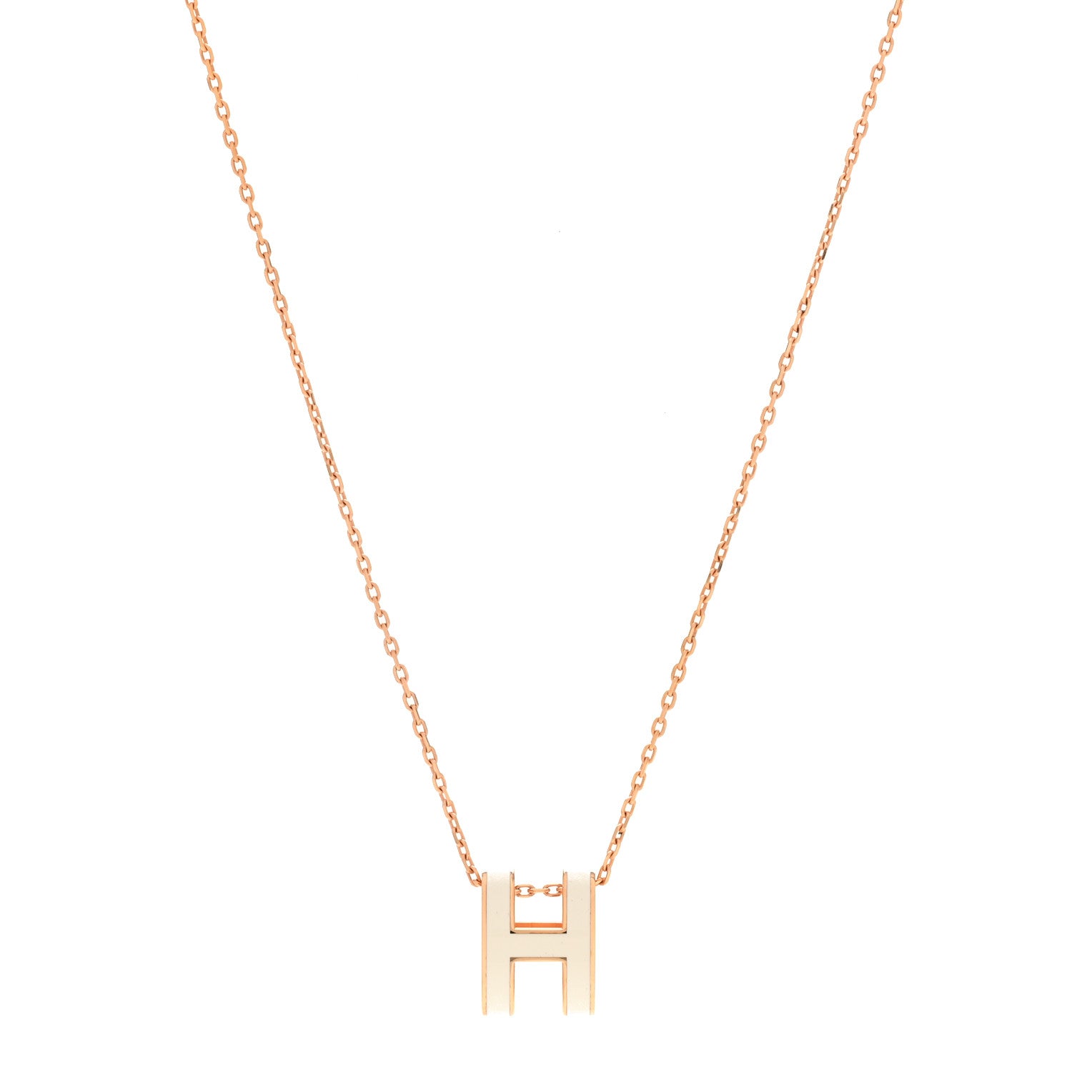 Hermes Lacquered Rose Gold Pop H Pendant Necklace White 1 of 8