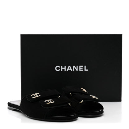 Chanel Suede Kidskin Velcro Crystal CC Mules 38.5 Black 10 of 10