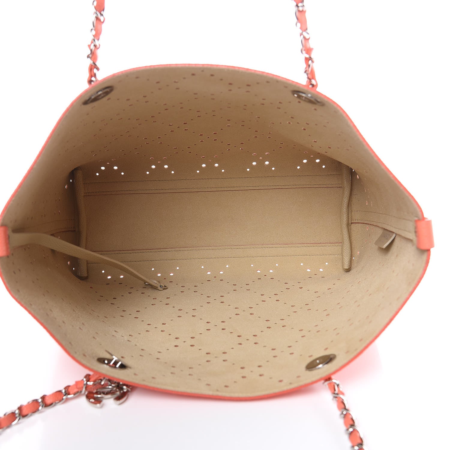 Chanel Perforated Grained Calfskin Small Shopping Tote Coral Beige 5 of 10
