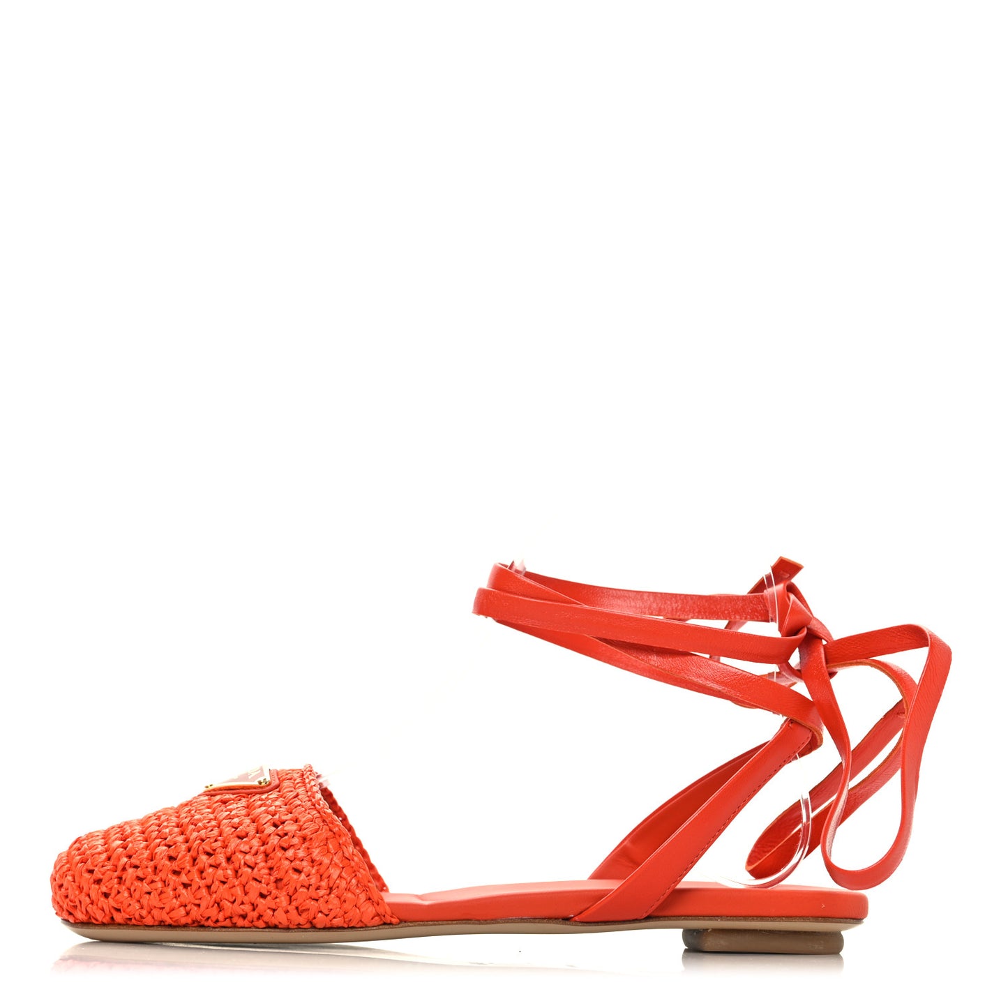 Raffia Crochet Triangle Flat Sandals 36 Arancio