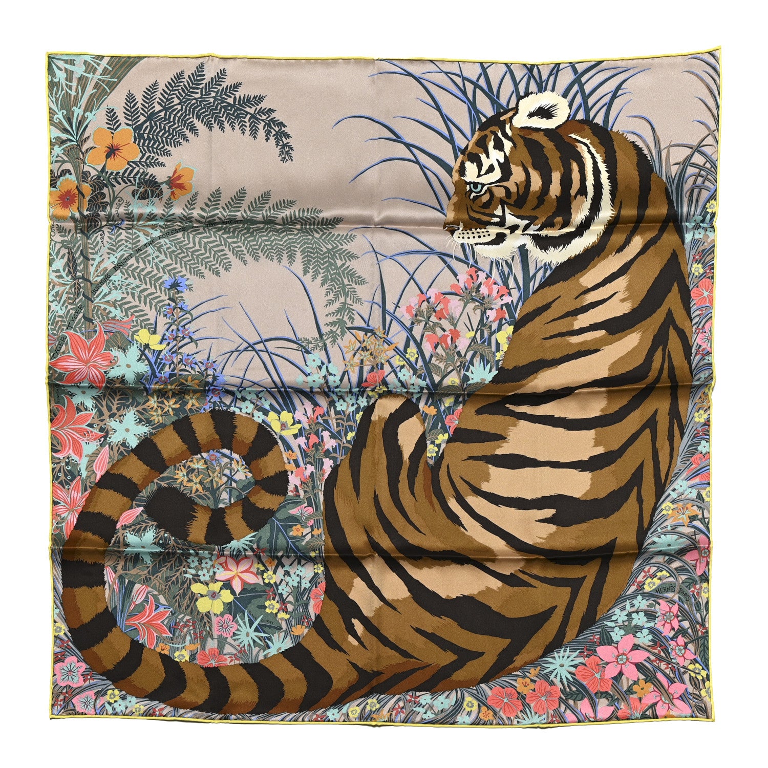 Hermes Silk Tyger Tyger Scarf 70 Beige Cendre Brun 1 of 6
