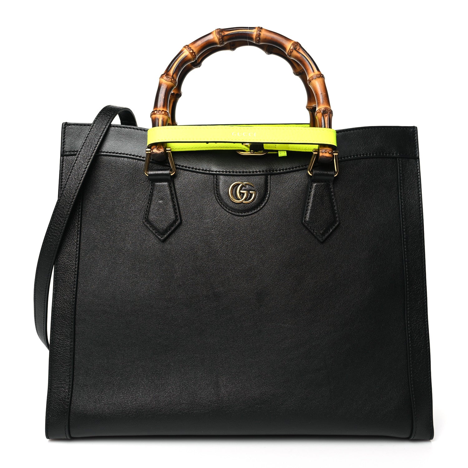 Gucci Calfskin Medium Diana Tote Bag Black Yellow Fluo 1 of 10