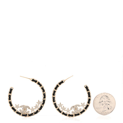Chanel Lambskin Chain Crystal CC Star Chain Hoop Earrings Gold Black 2 of 5
